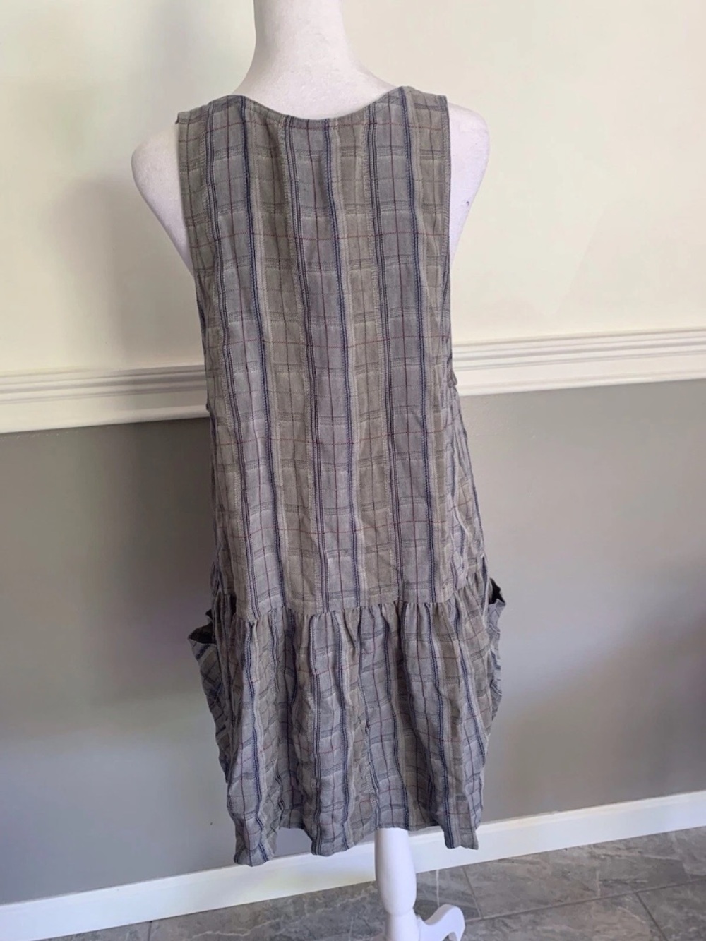 Free People Plaid Button-Front Sleeveless Tunic Dress in Gray - Picture 4 of 6